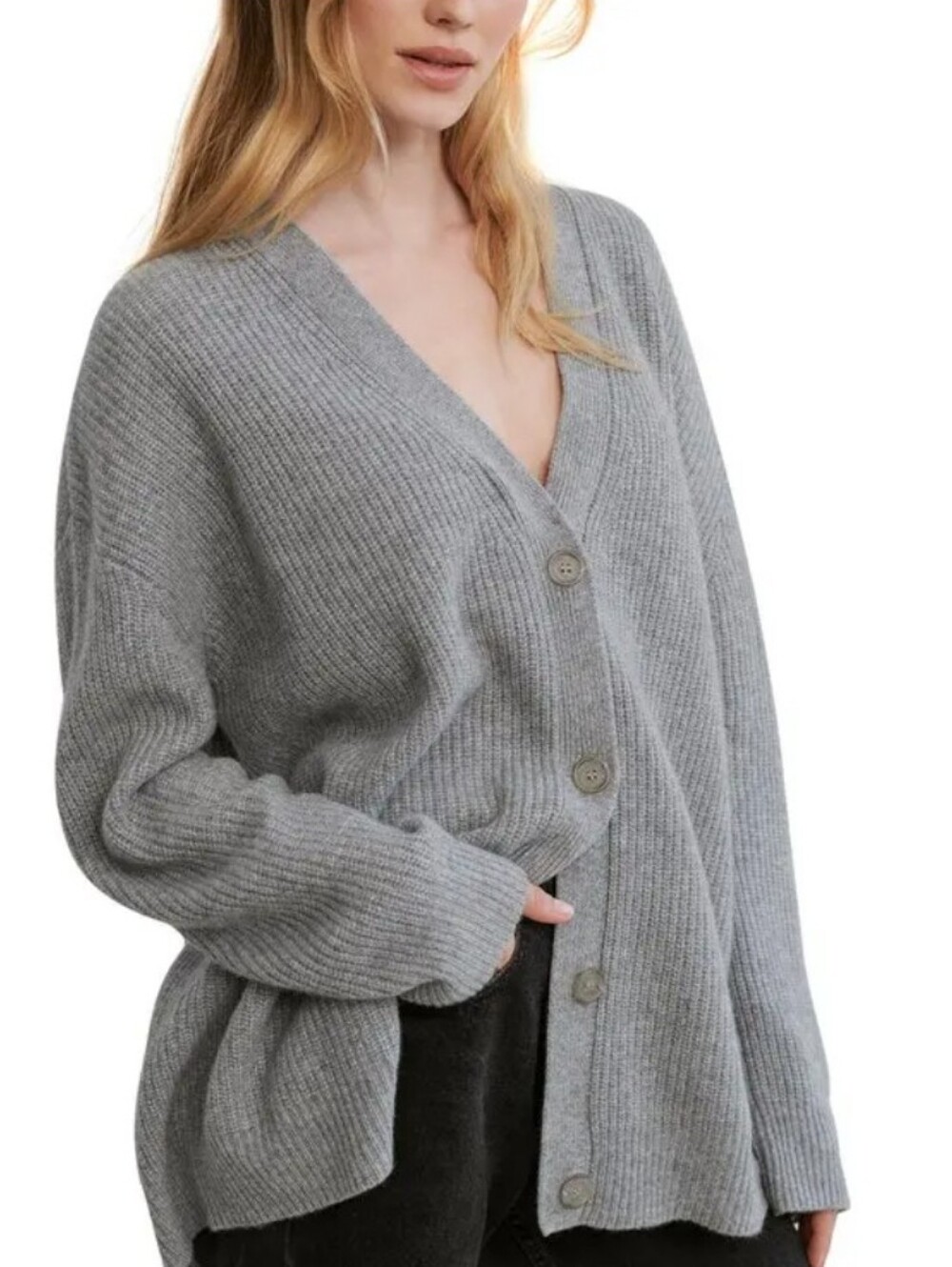 Jenni Kayne Cashmere 100% Cocoon Rib Knit Cardigan Heather Grey Sweater sz M